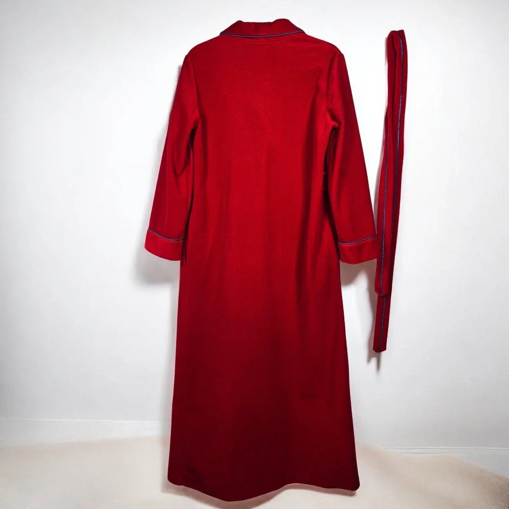 VTG Bill Blass Robe Small Red Dacron Polyester Long Lounger Luxury Trim Belt USA